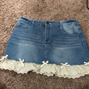 Wallflower Light Blue Denim Mini Skirt with Lace Trim